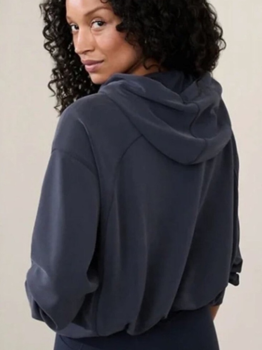 Athleta Seasoft Navy blue hoodie with bubble hem - Large - Picture 2 of 7